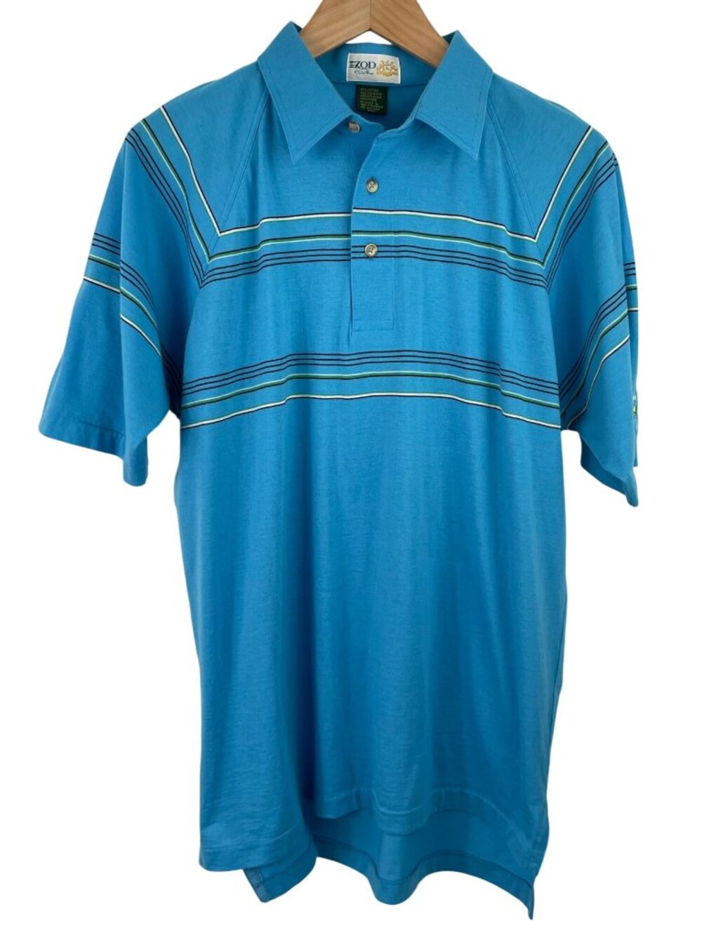 IZOD Club Mens SIze L Multicolor Striped Short Sleeve Polo Shirt Eagle Creek